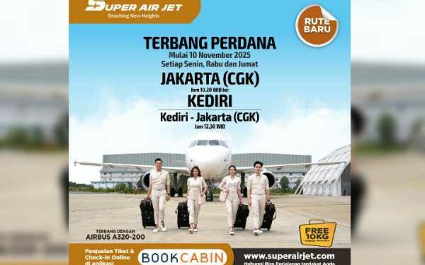 Mulai 10 November, Super Air Jet Layani Rute Dhoho–Soekarno Hatta Tiga Kali Seminggu