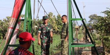 Dandim 0809/Kediri Tinjau Pembangunan Jembatan Gantung Perintis Garuda